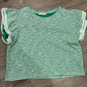 Green Striped Ruffle Sleeve Top